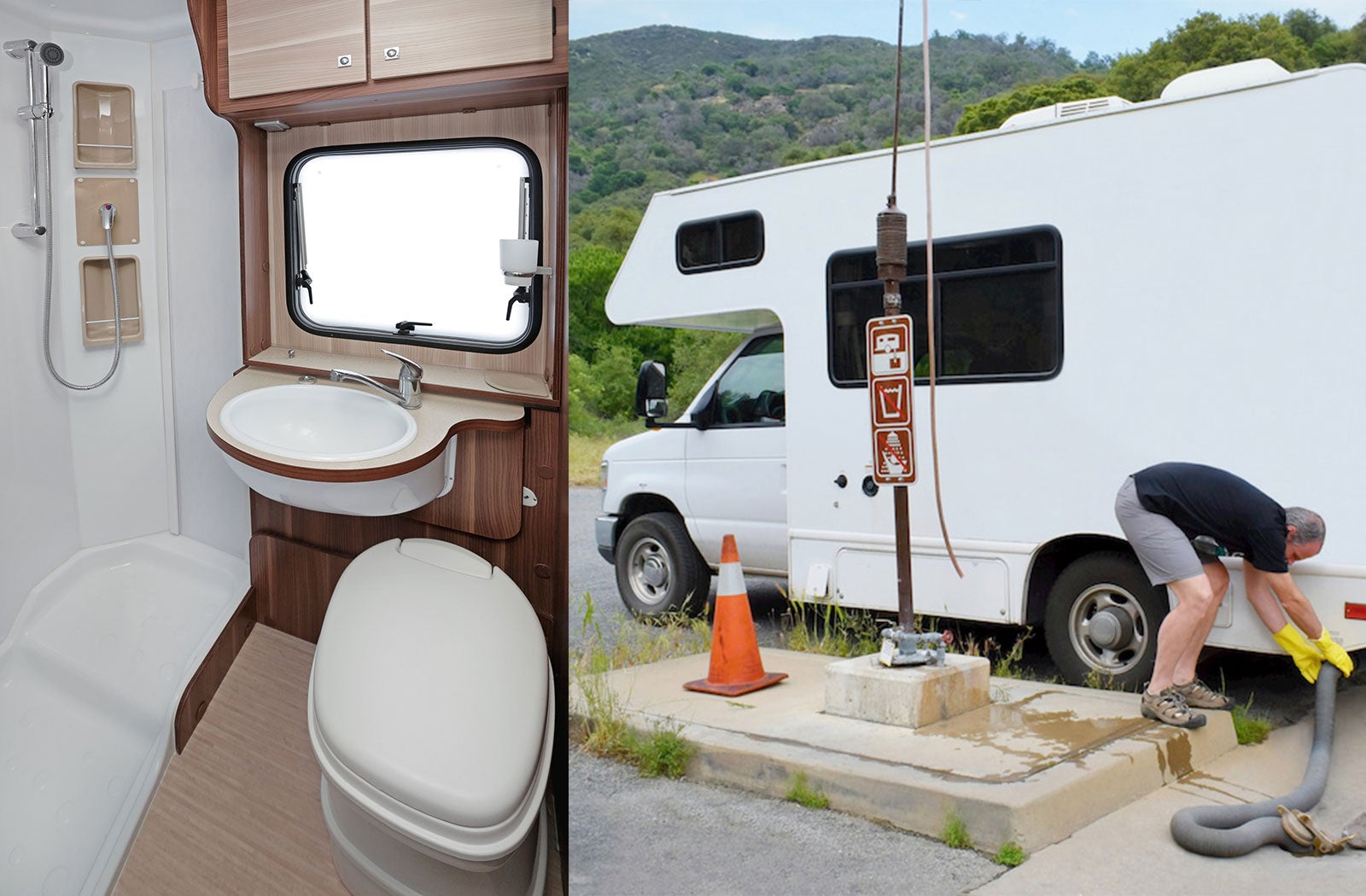Portable RV/camper toilet and holding tank setup in Eugene, Oregon
