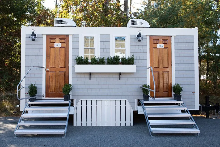 Wedding restroom units discretely staged at a venue in Eugene, Oregon